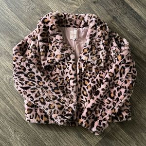 Candie's Pink Faux Fur Leopard Bomber Jacket